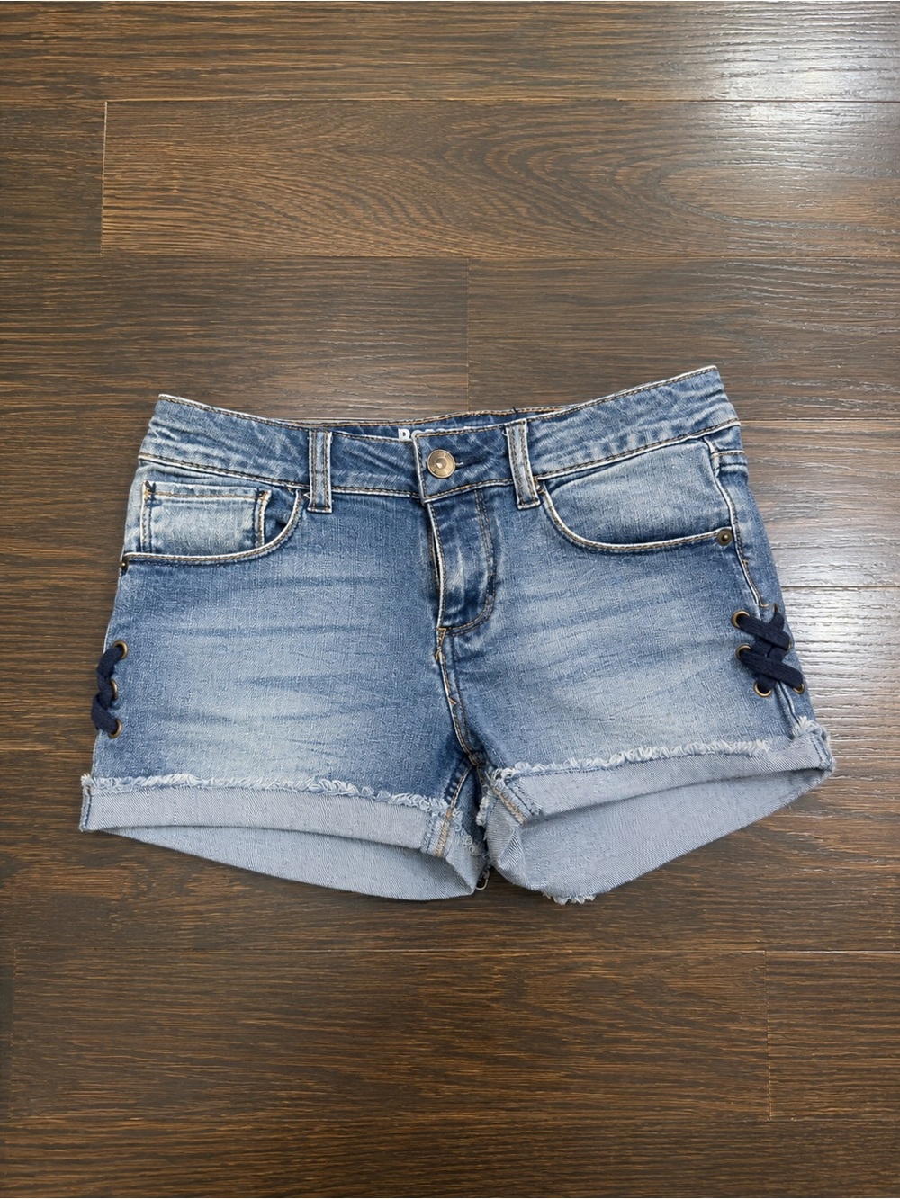 Roebuck and Co. Denim Lace-Up Girls Shorts - Light Blue